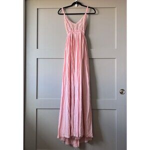 Wishlist Apparel Floral Lace Chiffon Maxi Dress Women Sz Small Pink‎ Open Back